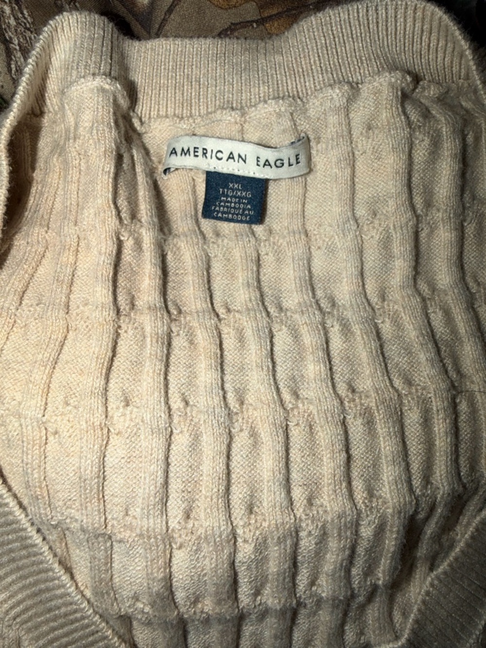 American Eagle Outfitters Beige V-Neck Ribbed Sweater